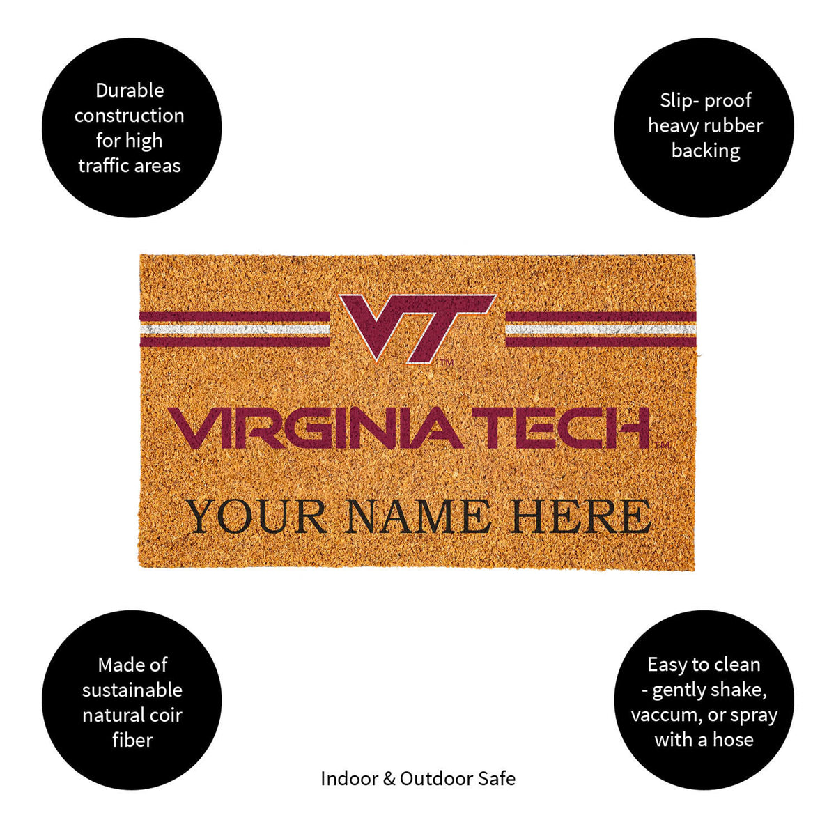 Virginia Tech Personalized Mat, Natural Coir with Color Logo, 30" x 18", Slide 13 of 15
