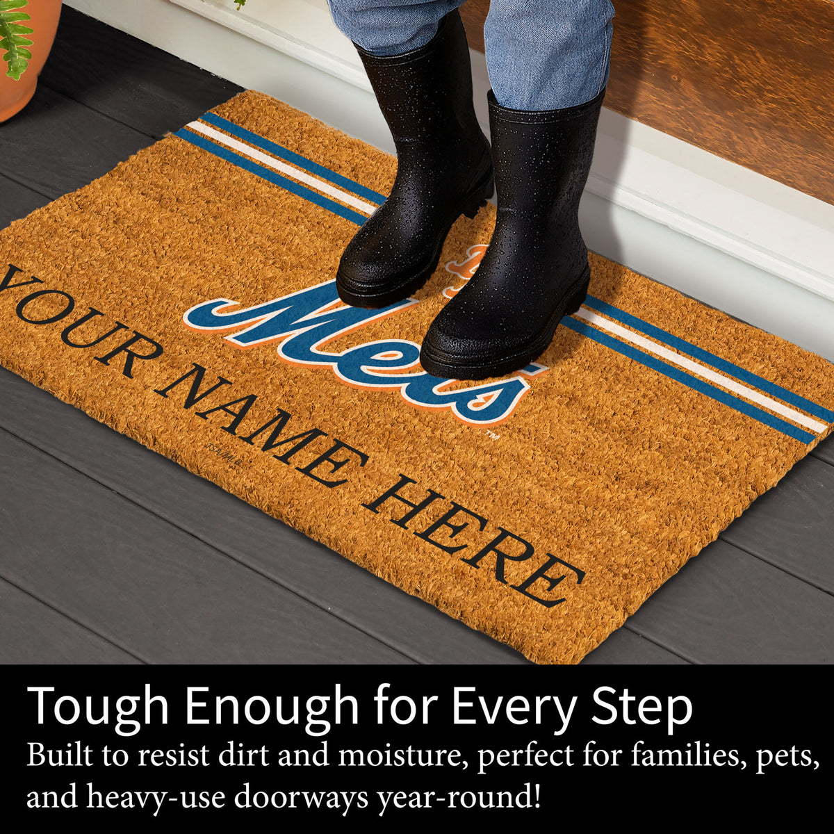New York Mets Personalized Mat, Natural Coir with Color Logo, 30" x 18", Slide 4 of 4
