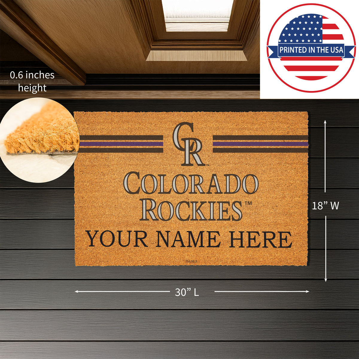 Colorado Rockies Personalized Mat, Natural Coir with Color Logo, 30" x 18", Slide 3 of 4