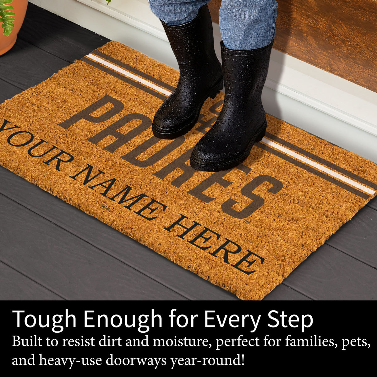 San Diego Padres Personalized Mat, Natural Coir with Color Logo, 30" x 18", Slide 4 of 4