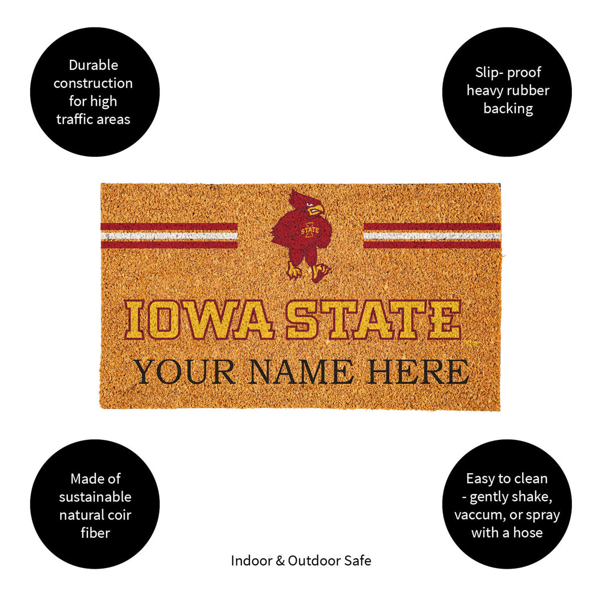 Iowa State University Personalized Mat, Natural Coir with Color Logo, 30" x 18", Slide 14 of 15