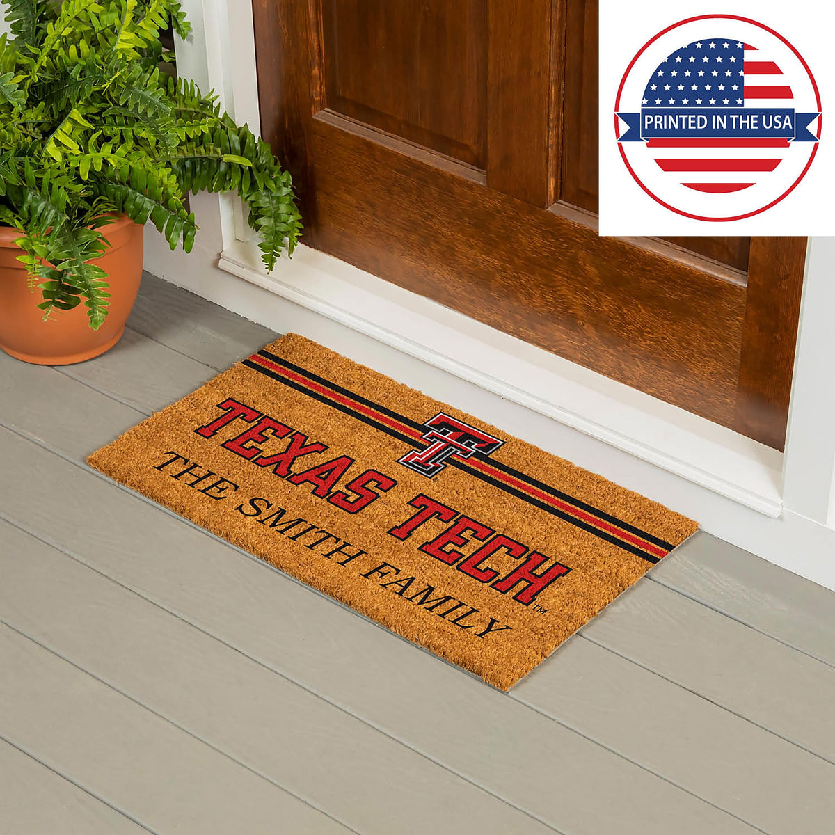 Texas Tech University Personalized Mat, Natural Coir with Color Logo, 30" x 18", Slide 6 of 7