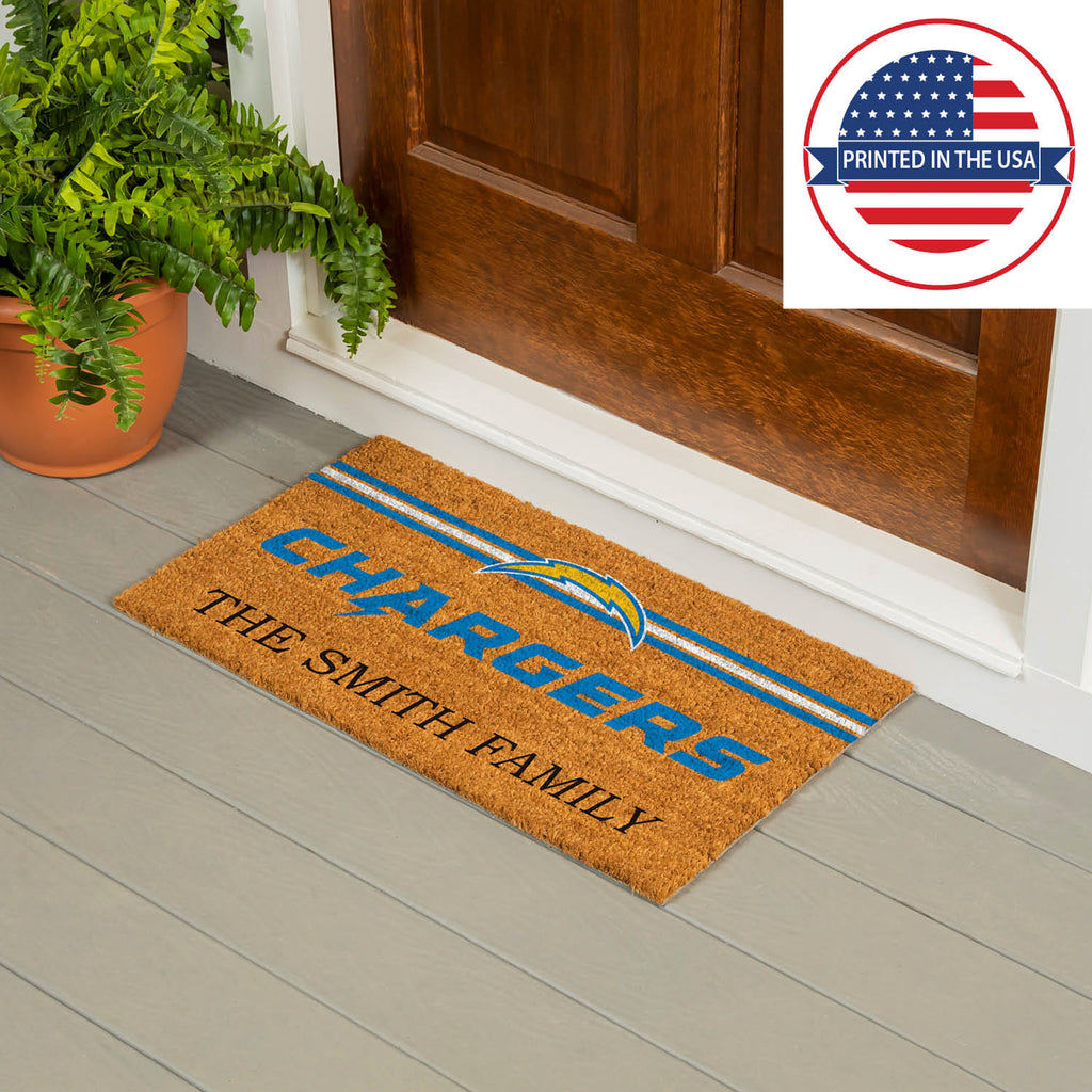 Los Angeles Chargers Personalized Mat, Natural Coir with Color Logo, 30" x 18", Slide 10 of 15