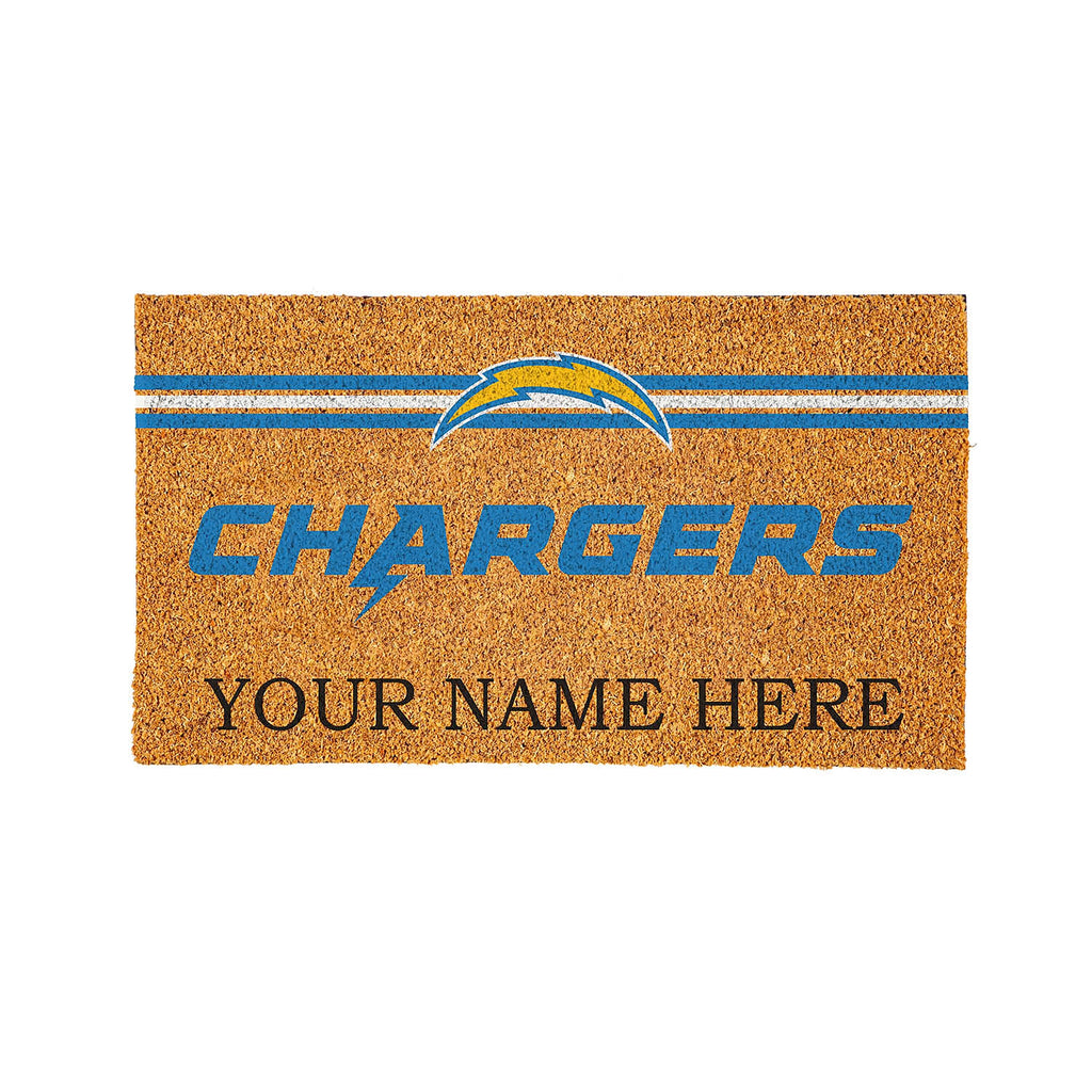 Los Angeles Chargers Personalized Mat, Natural Coir with Color Logo, 30" x 18"