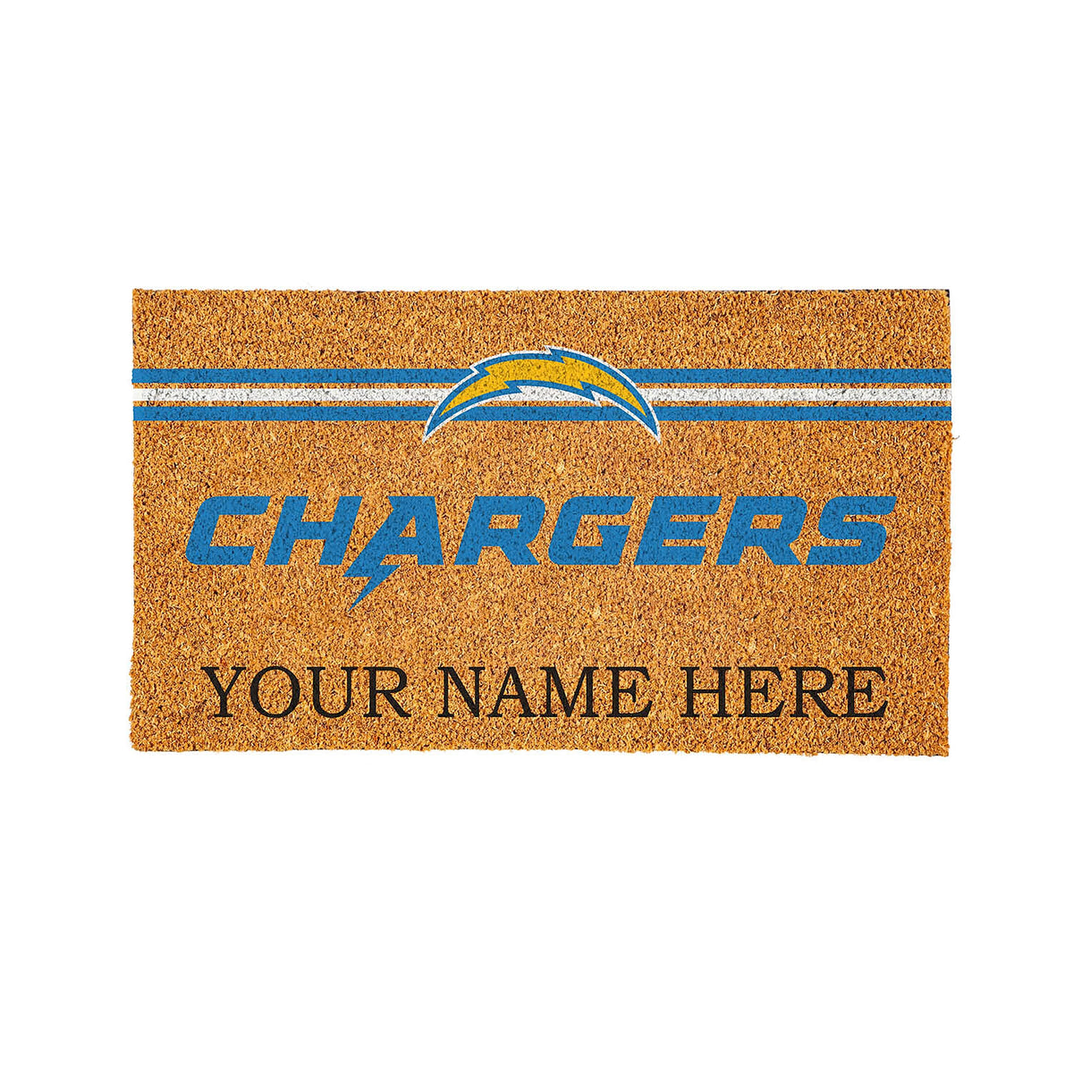 Los Angeles Chargers Personalized Mat, Natural Coir with Color Logo, 30" x 18"
