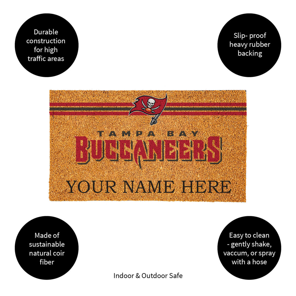 Tampa Bay Buccaneers Personalized Mat, Natural Coir with Color Logo, 30" x 18", Slide 11 of 15