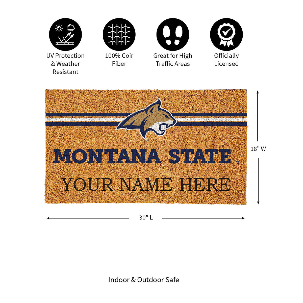 Montana State University Personalized Mat, Natural Coir with Color Logo, 30" x 18", Slide 4 of 6