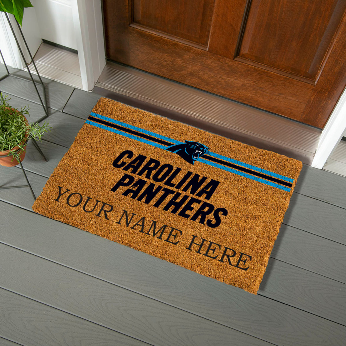Carolina Panthers Personalized Mat, Natural Coir with Color Logo, 30" x 18", Slide 3 of 15