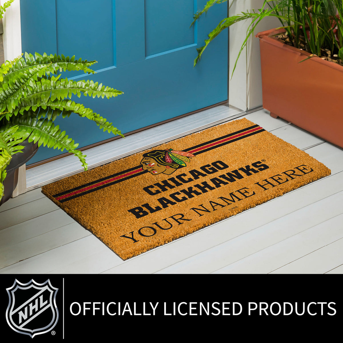 Chicago Blackhawks Personalized Mat, Natural Coir with Color Logo, 30" x 18", Slide 12 of 20