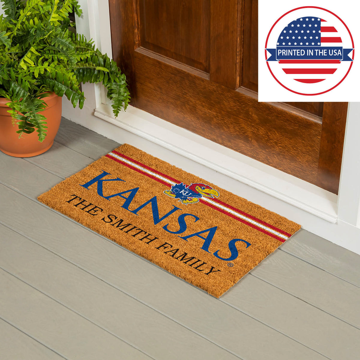 University of Kansas Personalized Mat, Natural Coir with Color Logo, 30" x 18", Slide 14 of 15