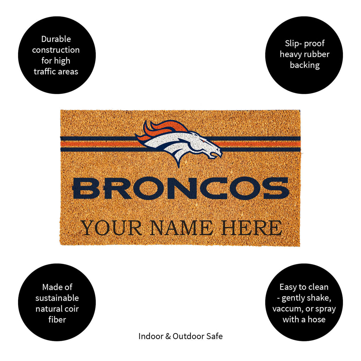 Denver Broncos Personalized Mat, Natural Coir with Color Logo, 30" x 18", Slide 10 of 15