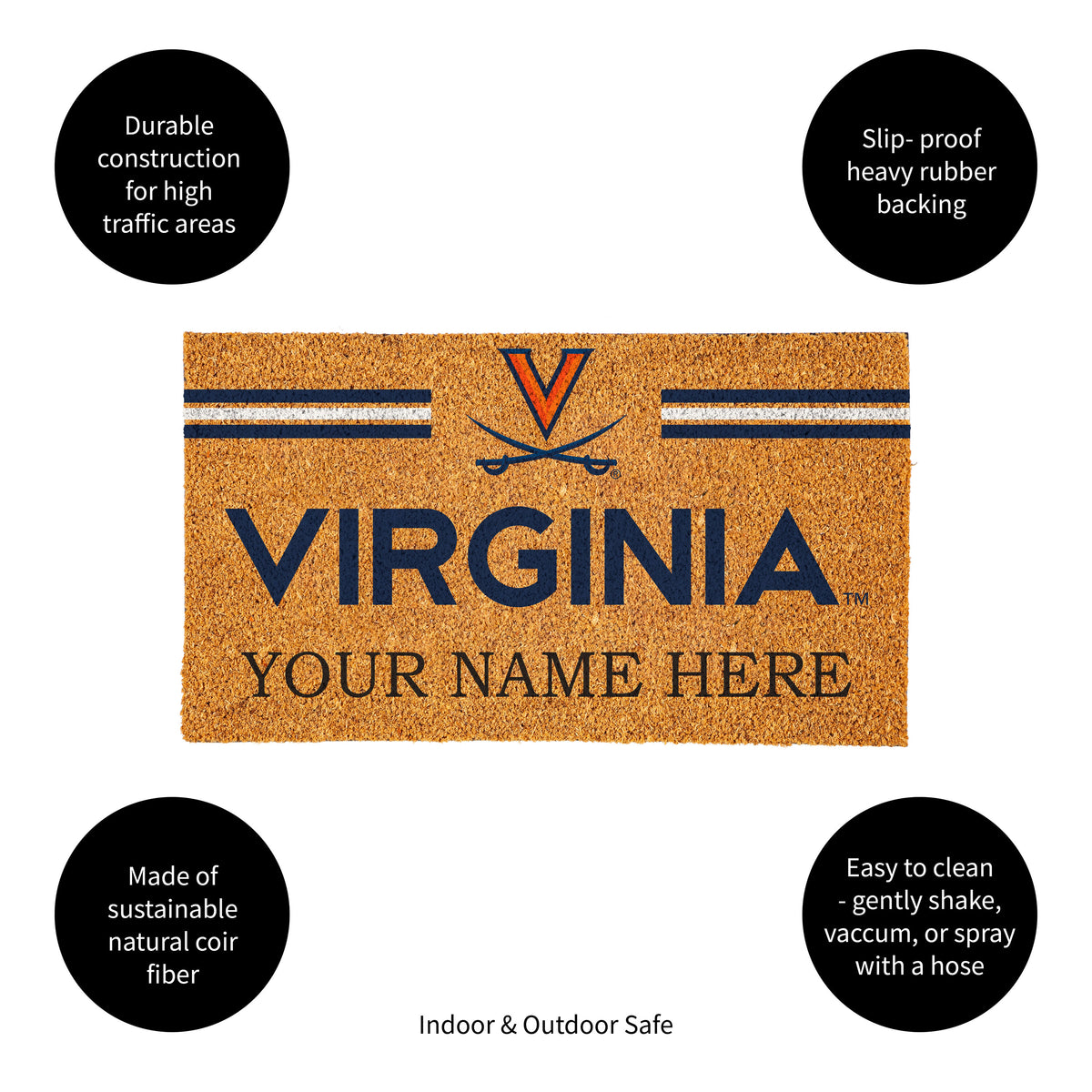 University of Virginia Personalized Mat, Natural Coir with Color Logo, 30" x 18", Slide 10 of 15