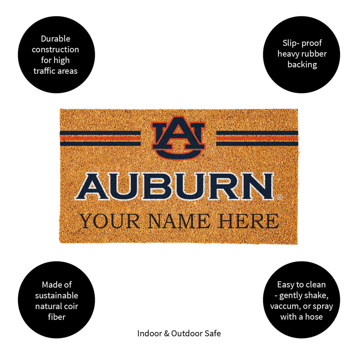 Auburn University Personalized Mat, Natural Coir with Color Logo, 30" x 18", Slide 11 of 15