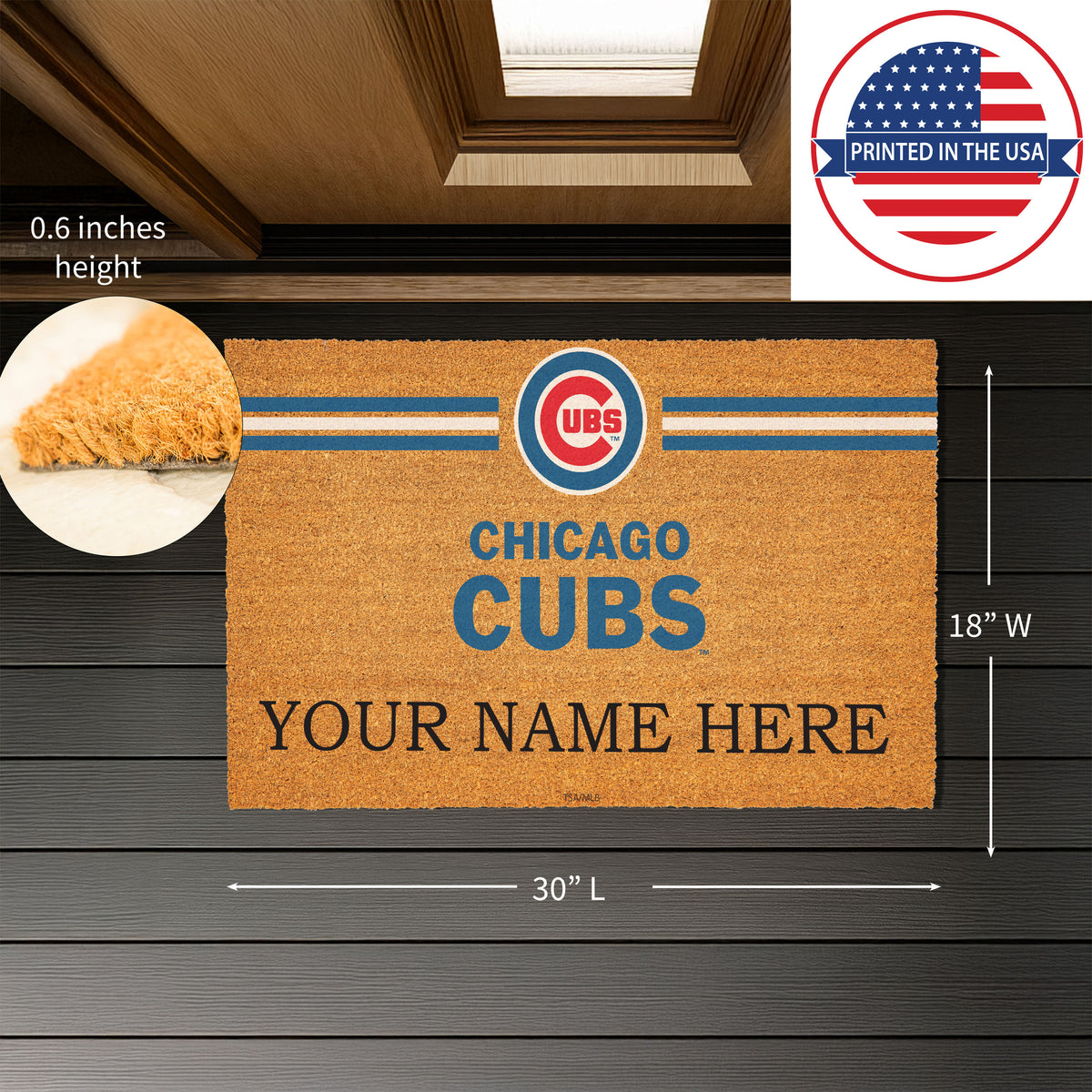 Chicago Cubs Personalized Mat, Natural Coir with Color Logo, 30" x 18", Slide 3 of 4