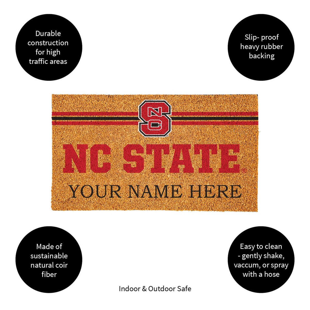 North Carolina State University Personalized Mat, Natural Coir with Color Logo, 30" x 18", Slide 14 of 15