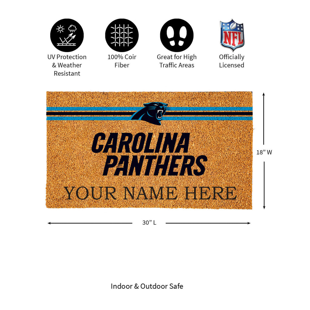 Carolina Panthers Personalized Mat, Natural Coir with Color Logo, 30" x 18", Slide 10 of 15