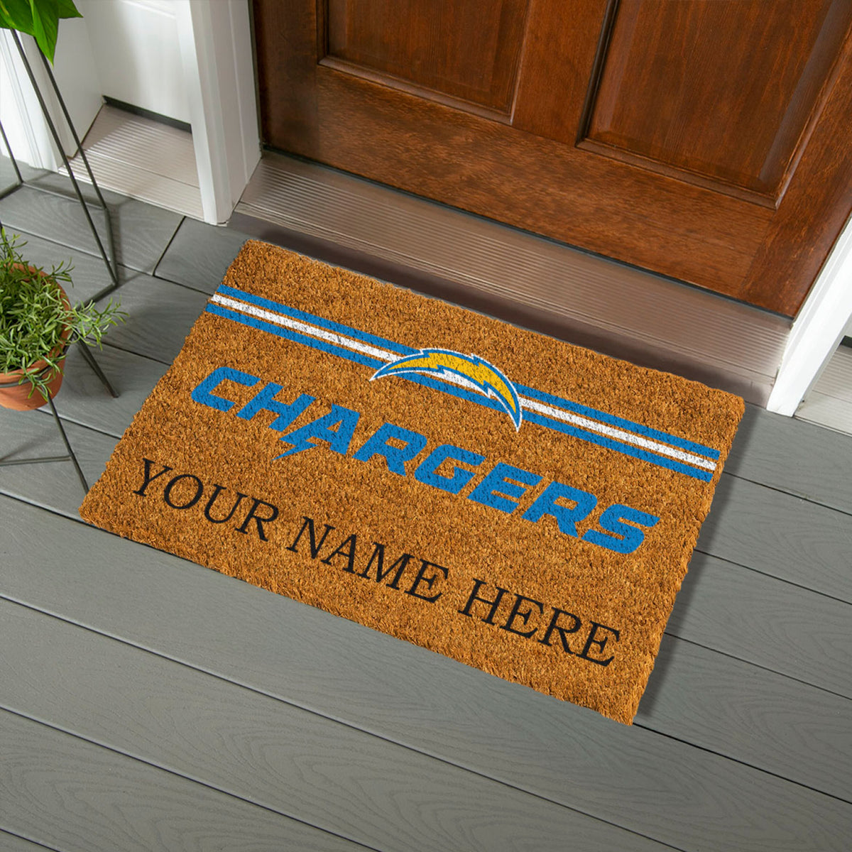 Los Angeles Chargers Personalized Mat, Natural Coir with Color Logo, 30" x 18", Slide 4 of 15
