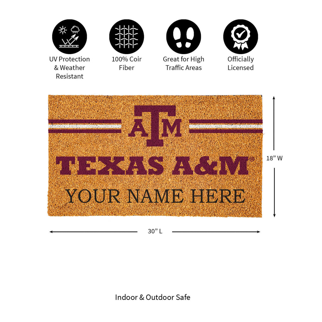 Texas A&M Personalized Mat, Natural Coir with Color Logo, 30" x 18", Slide 10 of 13
