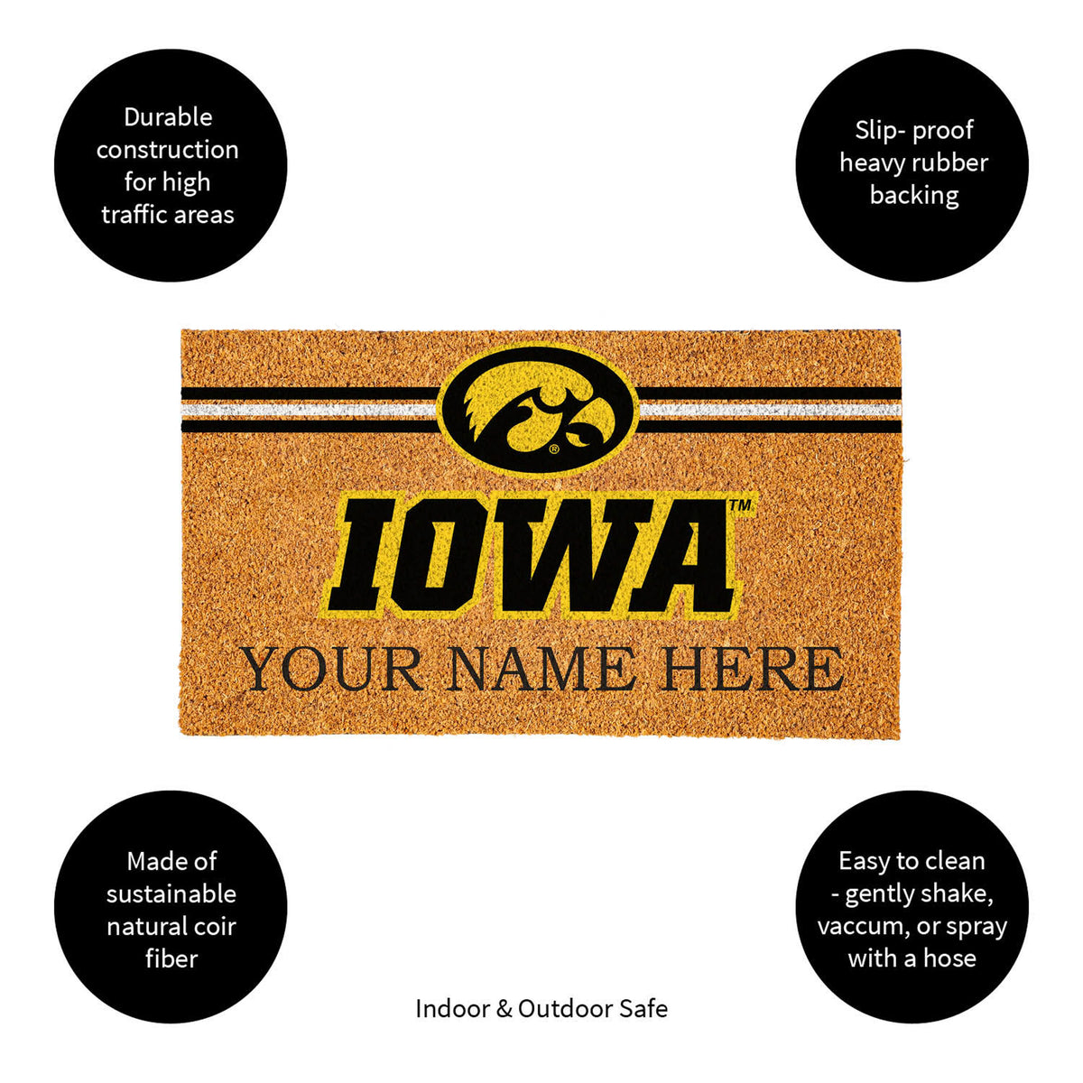 University of Iowa Personalized Mat, Natural Coir with Color Logo, 30" x 18", Slide 15 of 15