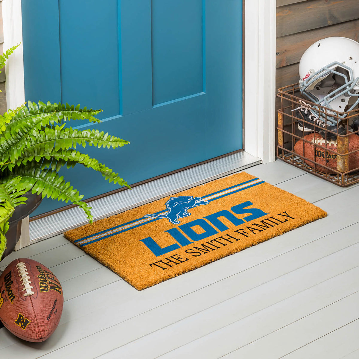 Detroit Lions Personalized Mat, Natural Coir with Color Logo, 30" x 18", Slide 9 of 15