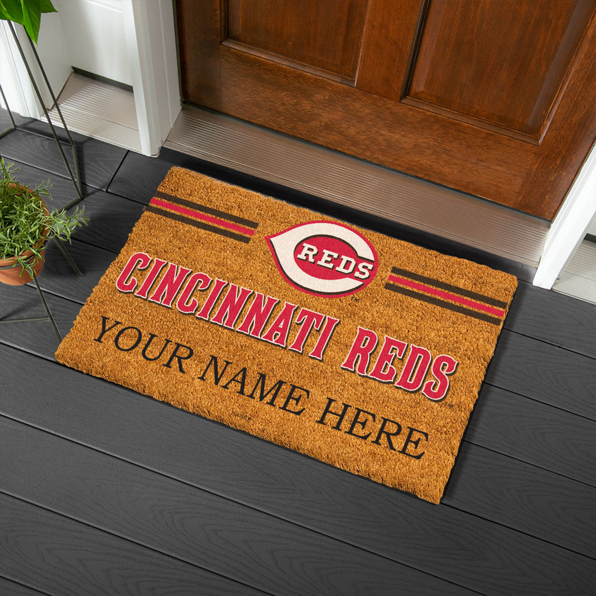 Cincinnati Reds Personalized Mat, Natural Coir with Color Logo, 30" x 18"