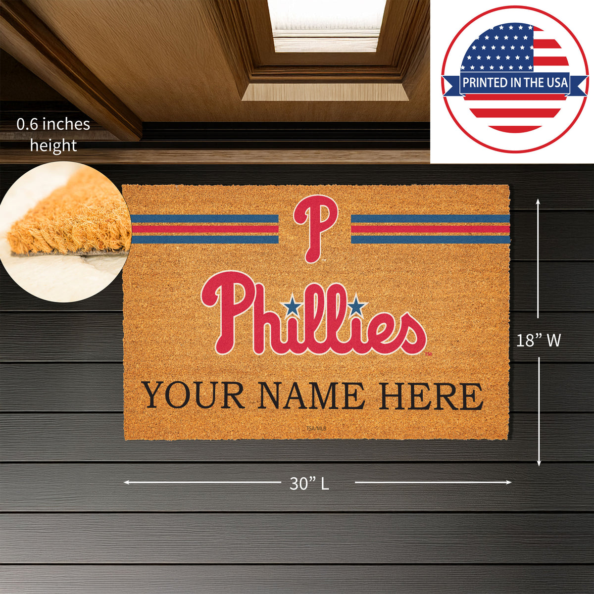 Philadelphia Phillies Personalized Mat, Natural Coir with Color Logo, 30" x 18", Slide 3 of 4