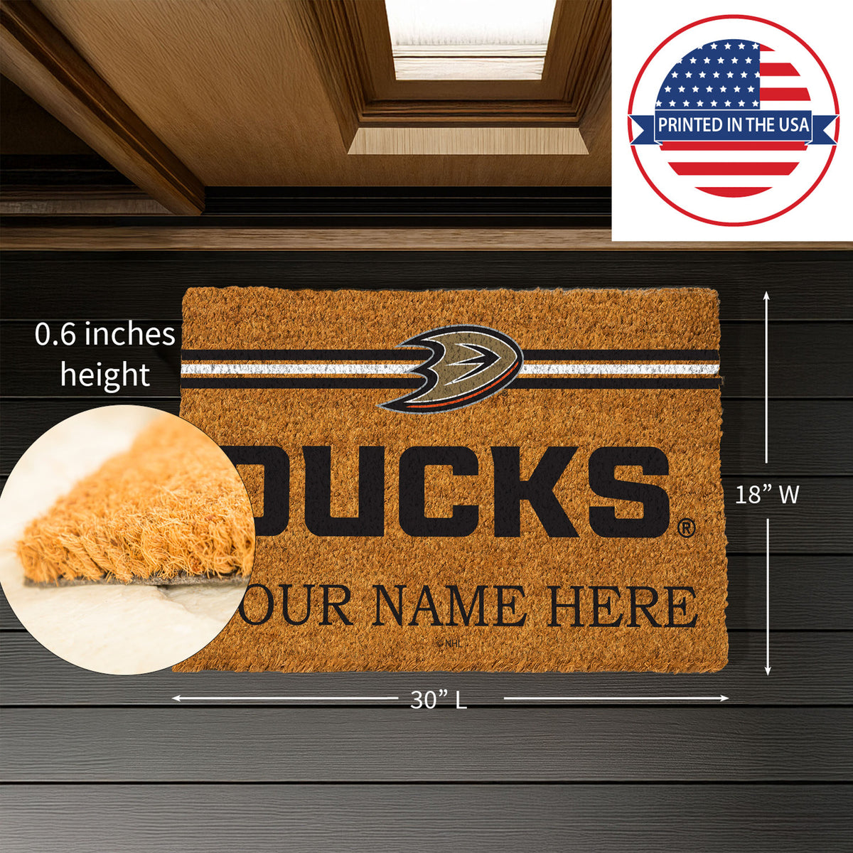 Anaheim Ducks Personalized Mat, Natural Coir with Color Logo, Slide 6 of 15
